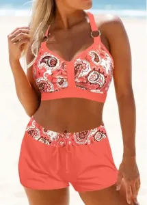 Modlily Circular Ring Paisley Print Coral Bikini Set - L #1259865