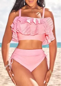 Modlily Patchwork High Waisted Light Pink Bikini Set - XL