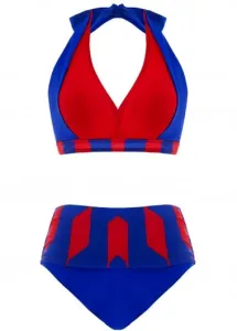 Modlily Royal Blue High Waisted Geometric Print Bikini Set - M