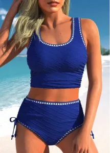 Modlily Scoop Neck Drawstring Royal Blue Bikini Set - XXL