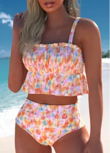 Modlily Smocked Ditsy Floral Print Multi Color Bikini Set - XXL