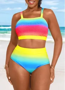 Modlily Smocked Ombre Multi Color Bikini Set - XL