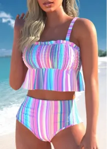 Modlily Smocked Striped Multi Color Bikini Set - S