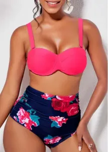 Modlily Tie Back Flower Print High Waist Bikini Set - S