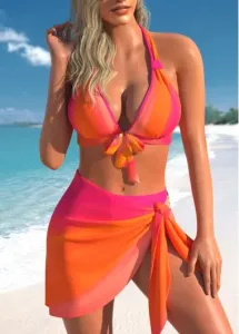 Modlily Tie Mid Waisted Ombre Orange Bikini Set - XL