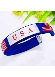 Modlily American Flag Blue Plastic C-Shaped Bracelet - One Size