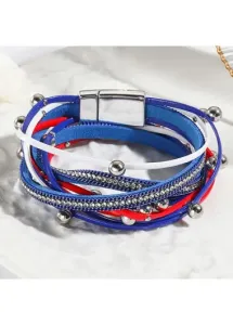 Modlily American Flag Contrast Blue Faux Leather Bracelet - One Size