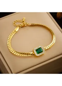 Modlily Blackish Green Rhinestone Detail Rectangle Bracelet - One Size