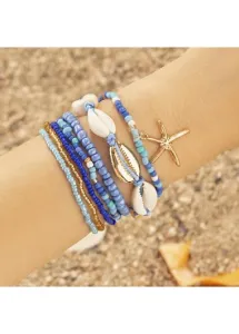 Modlily Blue Seashell Detail Layered Alloy Bracelet - One Size