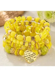 Modlily Geometric Yellow Heart Beaded Wood Bracelets - One Size