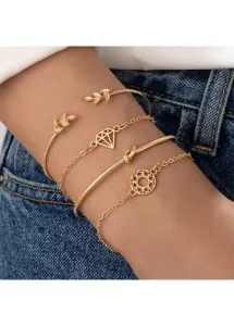 Modlily Golden Alloy Leaf Detail Bracelet Set - One Size