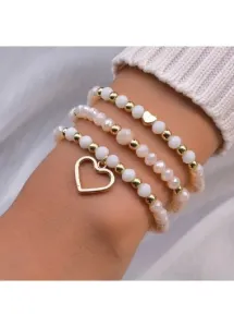 Modlily Light Pink Heart Detail Crystal Bracelets Set - One Size