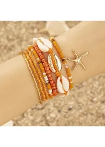 Modlily Orange Seashell Detail Layered Alloy Bracelet - One Size
