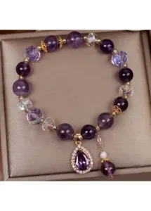 Modlily Purple Waterdrop Design Rhinestone Beaded Bracelet - One Size