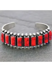 Modlily Red Rectangle Vintage Alloy Open Bangle - One Size