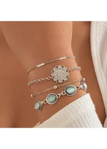 Modlily Silvery White Tribal Design Alloy Bracelet Set - One Size