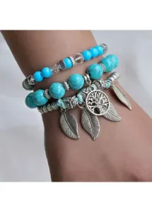 Modlily Turquoise Leaf Design Alloy Bracelet Set - One Size