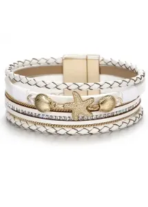 Modlily White Seashell Detail Rhinestone Alloy Bracelet - One Size