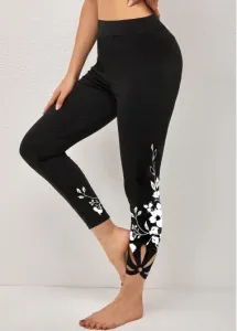 Modlily Black Floral Print Cutout Skinny Legging - S