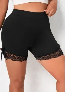 Modlily Black Patchwork Plus Size Skinny Elastic Waist Shorts - 2XL