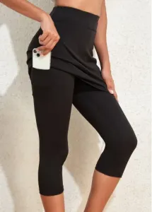 Modlily Black Pocket High Waisted Capri Elastic Waist Leggings - XL