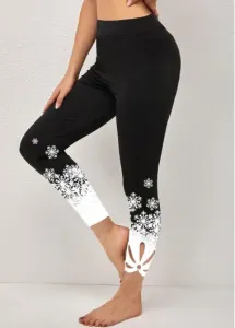 Modlily Black Snowflake Print High Waisted Leggings - XL