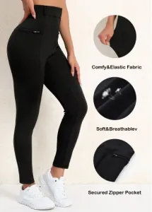 Modlily Black Zipper Skinny Elastic Waist Yoga Legging - 2XL