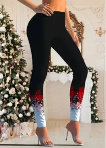 Modlily Red Christmas Snowflake Print Mid Waisted Leggings - XL