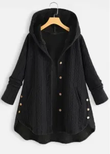 Modlily Black Pocket Long Sleeve Hooded Coat - 2XL #168368