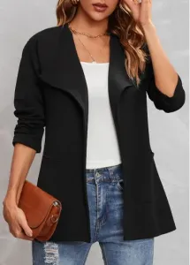 Modlily Black Pocket Long Sleeve Turndown Collar Coat - L