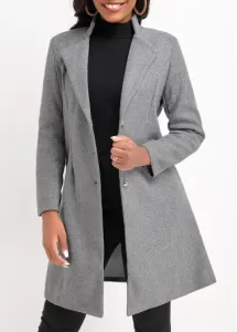 Modlily Grey Button Long Sleeve Lapel Coat - L