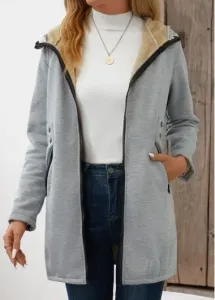 Modlily Grey Pocket Long Sleeve Hooded Coat - 4XL #1206784