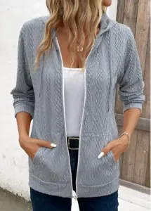 Modlily Light Grey Pocket Long Sleeve Hooded Coat - L #1110361