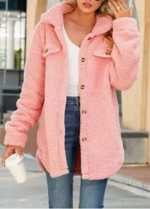 Modlily Pink Button Long Sleeve Turn Down Collar Coat - L