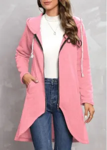 Modlily Pink Zipper Long Sleeve Hooded Coat - L