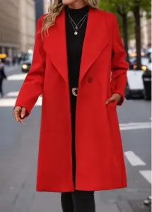 Modlily Red Button Long Sleeve Lapel Coat - 2XL