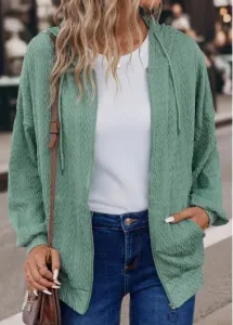 Modlily Sage Green Pocket Long Sleeve Hooded Coat - L