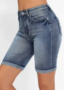 Modlily Denim Blue Pocket Skinny Button Fly High Waisted Shorts - XL