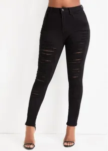 Modlily Black Pocket Skinny Zipper Fly High Waisted Jeans - 2XL