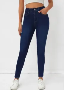Modlily Denim Blue Pocket Skinny Zipper Fly High Waisted Jeans - S