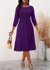Modlily 3/4 Sleeve Round Neck Purple Dress - L