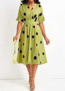 Modlily Avocado Green Belted Criss Cross Polka Dot Dress - XL #882711
