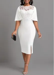 Modlily White Lace Half Sleeve Bodycon Dress - L