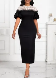 Modlily Black Lace Short Sleeve Round Neck Bodycon Dress - XXL