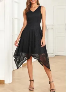 Modlily Black Lace Sleeveless V Neck Dress - 2XL #904207