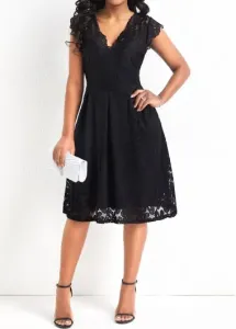 Modlily Black Lace Sleeveless V Neck Dress - 3XL