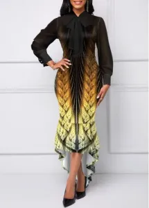 Modlily Black Mermaid Tribal Print High Low Bodycon Dress - XL