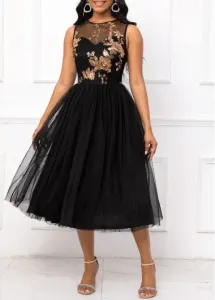 Modlily Black Sequin Sleeveless Round Neck Dress - S