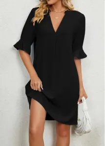 Modlily Black Split H Shape Half Sleeve Dress - S
