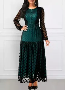 Modlily Blackish Green Button Polka Dot Long Sleeve Dress - XL